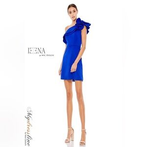 Mac Duggal Blue One-Shoulder Ruffle Mini Dress